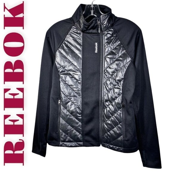 NWOT REEBOK Alpine Black Stretchy Quilted Mock Neck Full Zip Active Jacket Small - Picture 1 of 10